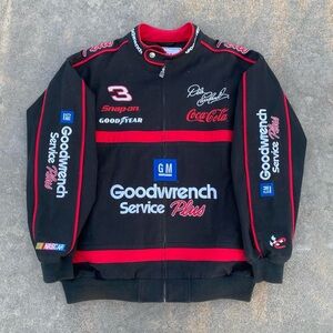 Black and Red Bomber Jacket with Zip-Up Design and Racing Number